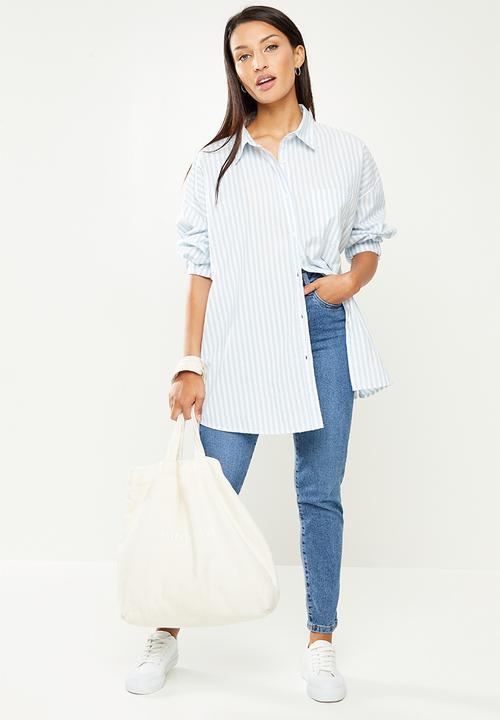 Cotton On - Petite dad shirt - hayley stripe powder blue