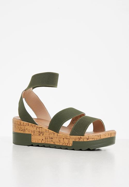Seduction - Elastic strap cork wedge heel - olive