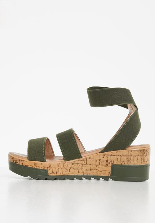 Seduction - Elastic strap cork wedge heel - olive