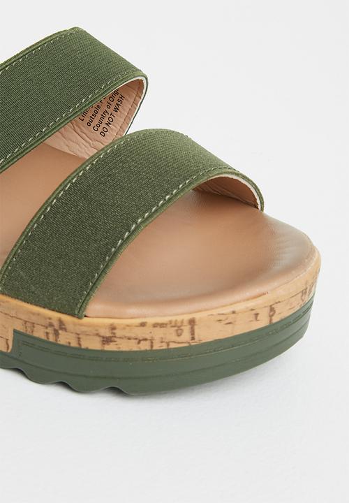 Seduction - Elastic strap cork wedge heel - olive