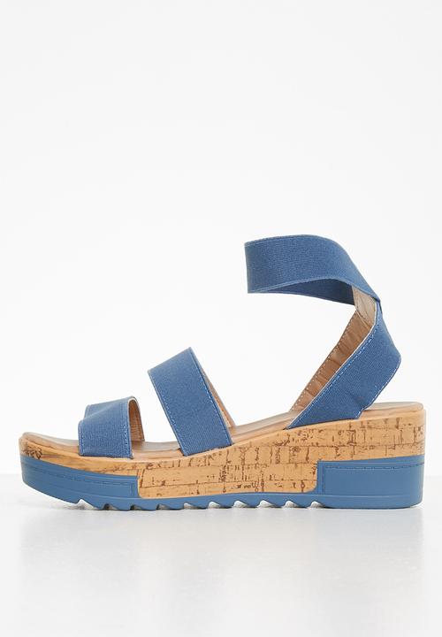 Seduction - Elastic strap cork wedge heel - petrol blue
