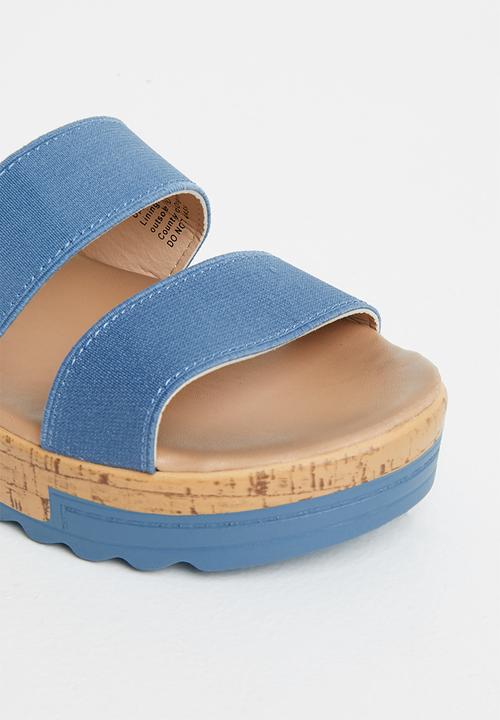 Seduction - Elastic strap cork wedge heel - petrol blue
