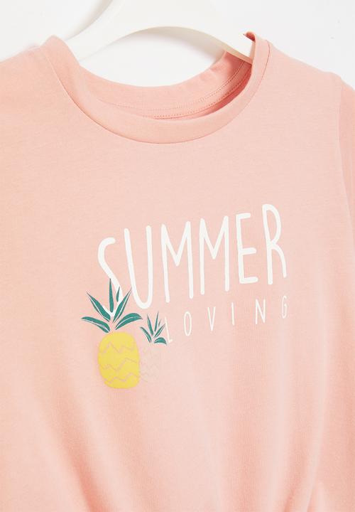 Rebel Republic - Printed front knot tee - dusty pink