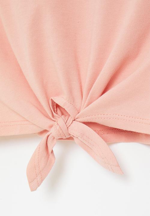 Rebel Republic - Printed front knot tee - dusty pink