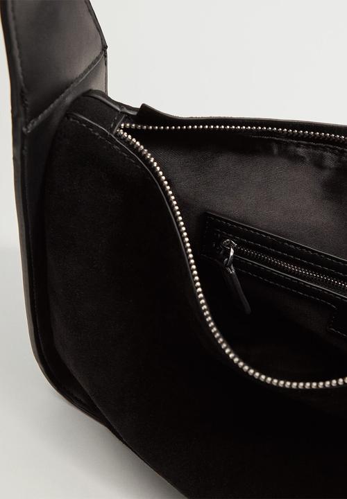 MANGO - Leather baguette bag - black