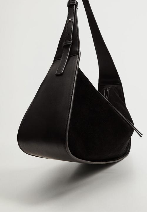 MANGO - Leather baguette bag - black