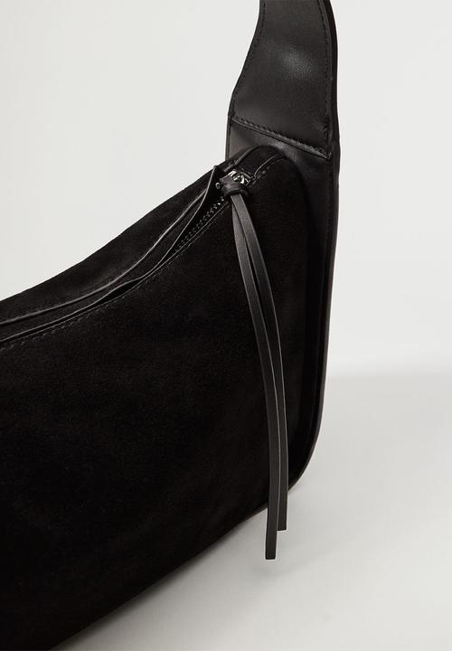 MANGO - Leather baguette bag - black