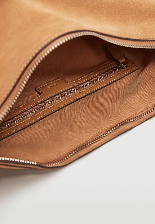 MANGO - Leather baguette bag - medium brown
