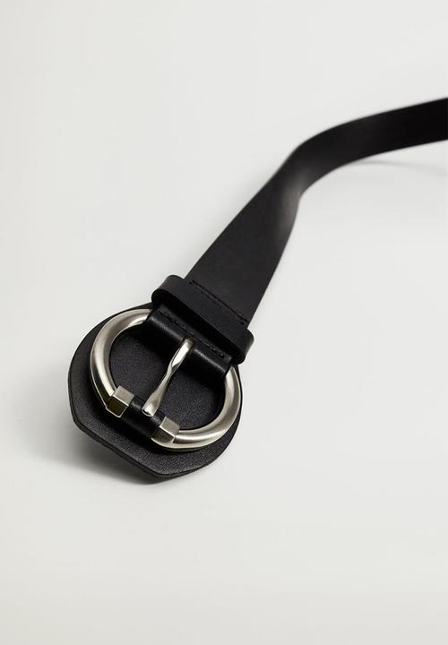 MANGO - Rounded buckle leather belt - black