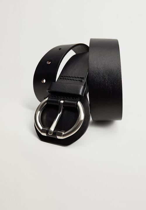 MANGO - Rounded buckle leather belt - black