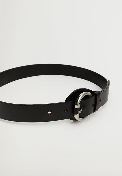 MANGO - Rounded buckle leather belt - black