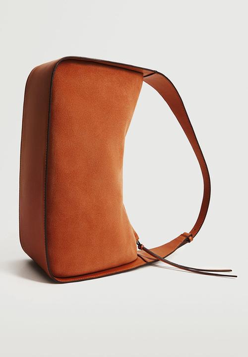 MANGO - Leather baguette bag - burnt orange