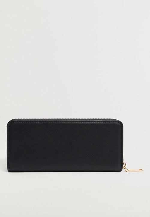 MANGO - Zip saffiano-effect wallet - black