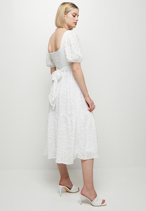 MILLA - Wrap bodice square neck dress - white