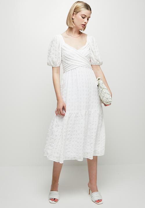 MILLA - Wrap bodice square neck dress - white