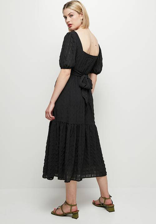 MILLA - Wrap bodice square neck dress - black