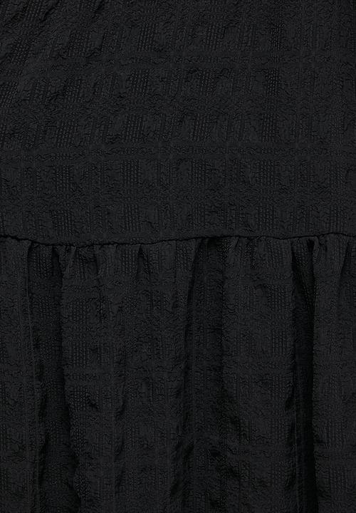 MILLA - Wrap bodice square neck dress - black