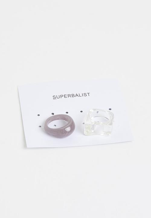 Superbalist - 2 Pack resin ring set-clear & purple