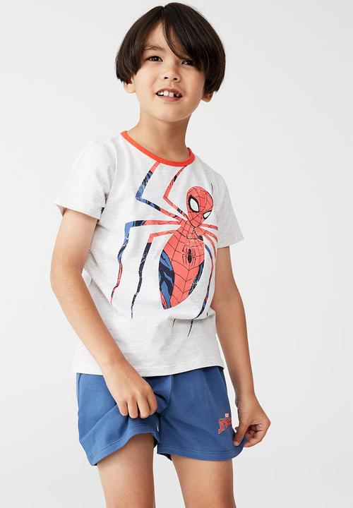Cotton On - Hudson short sleeve pyjama set licensed - lcn mar spiderman spider/summer grey marle