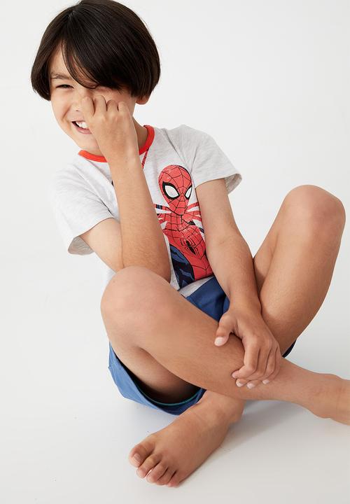 Cotton On - Hudson short sleeve pyjama set licensed - lcn mar spiderman spider/summer grey marle