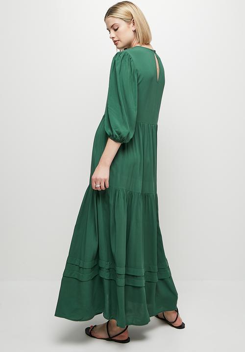 edit - Pleat detail tiered maxi dress - green