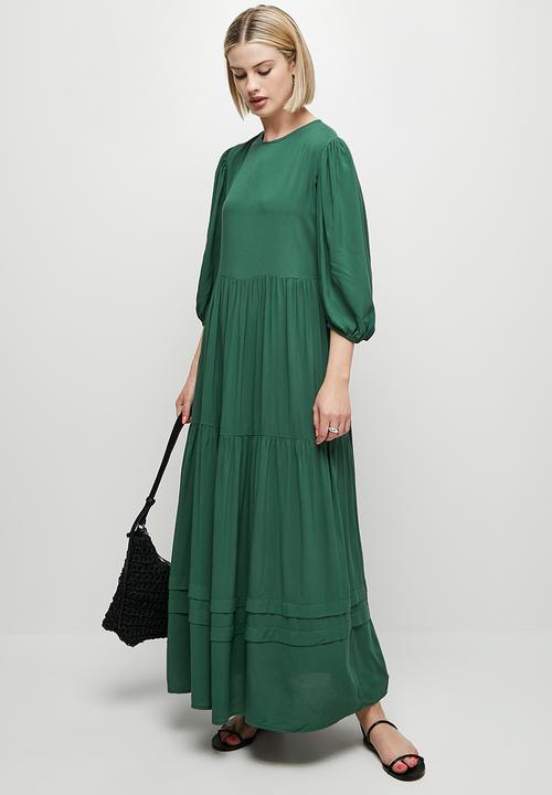 edit - Pleat detail tiered maxi dress - green