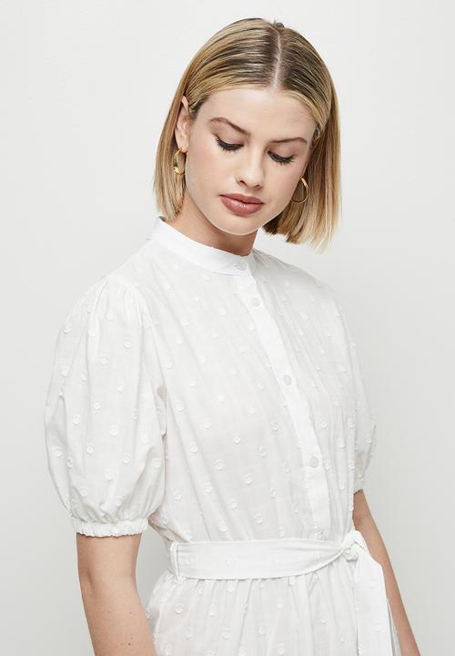 edit - Dobby voile belted shirt dress - white