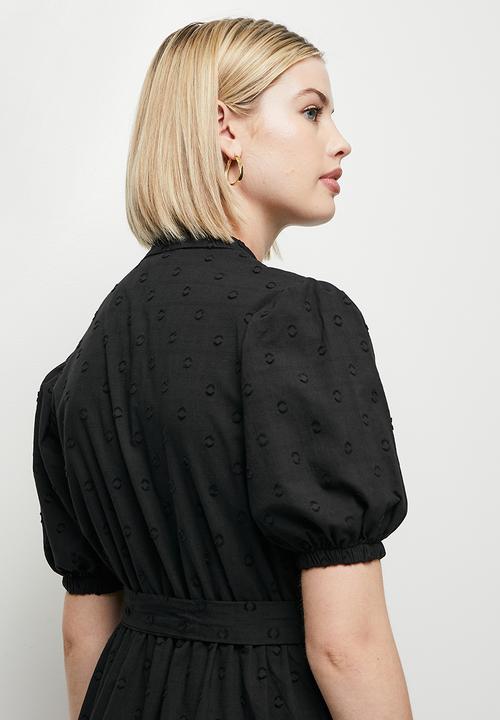edit - Dobby voile belted shirt dress - black