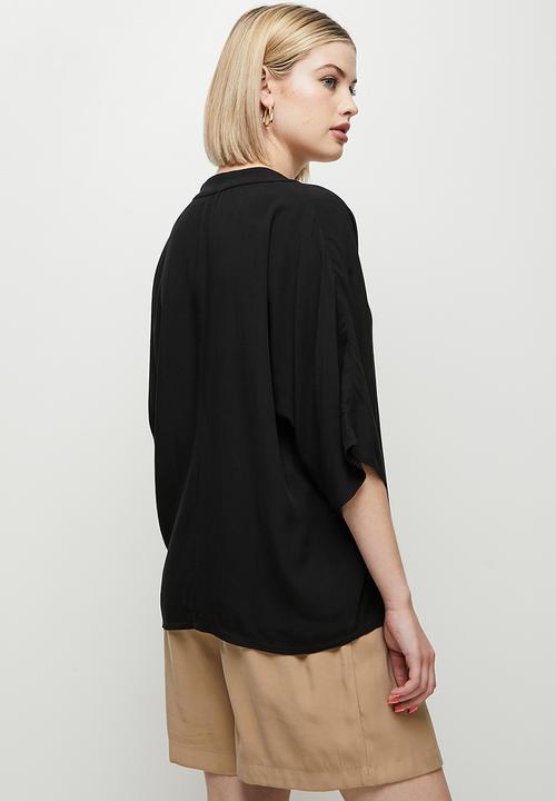 edit - Mandarin boxy soft shirt - black