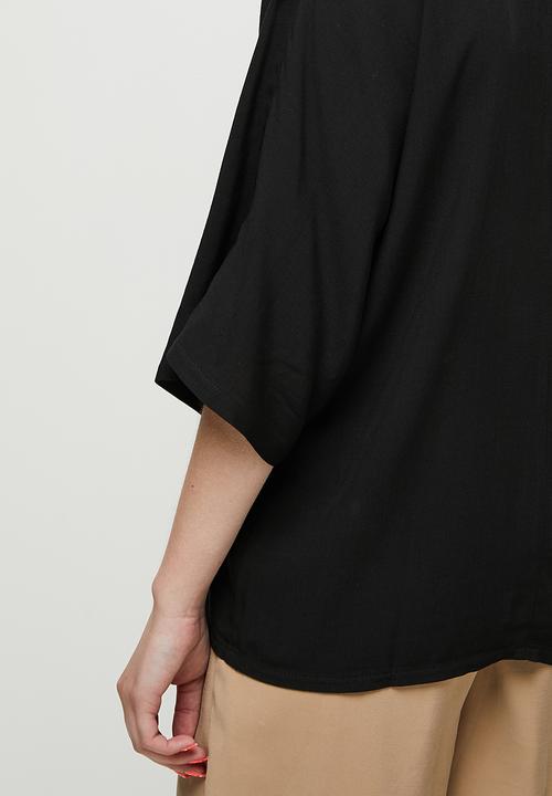 edit - Mandarin boxy soft shirt - black