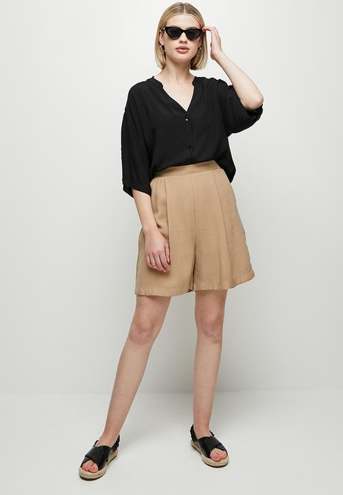 edit - Mandarin boxy soft shirt - black