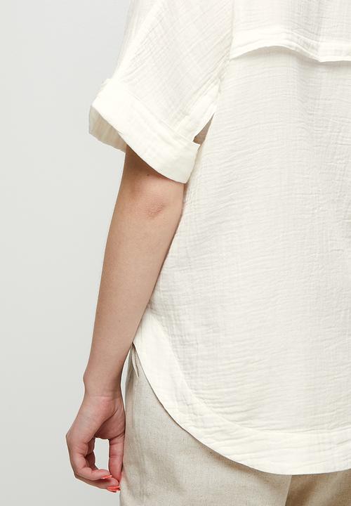 edit - Mandarin collar boxy shirt - milk