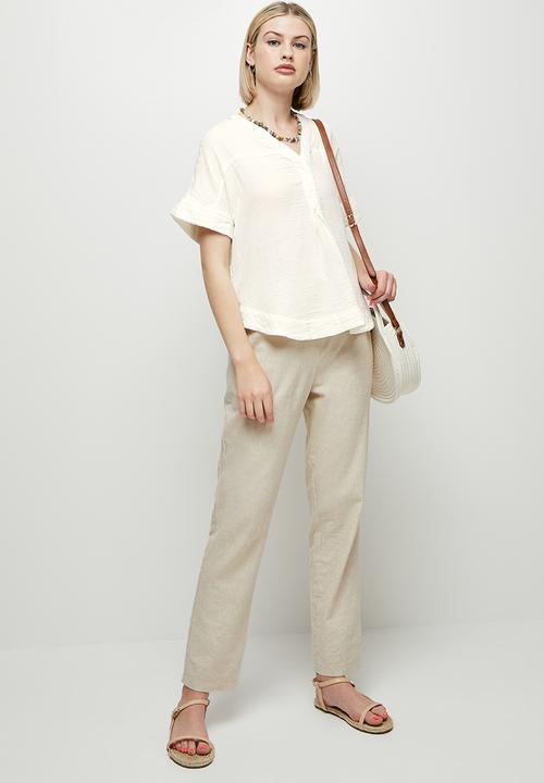 edit - Mandarin collar boxy shirt - milk