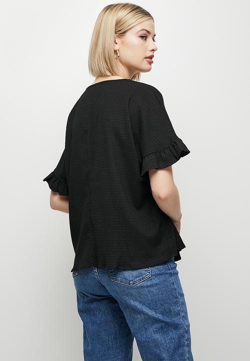 edit - Textured frill tee - black