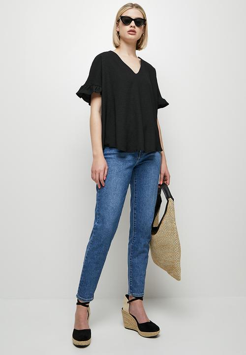 edit - Textured frill tee - black