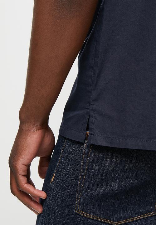 Lark & Crosse - Regular fit cracker poplin pocket short sleeve shirt - navy