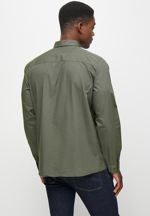 Lark & Crosse - Regular fit cracker poplin pocket long sleeve shirt - khaki