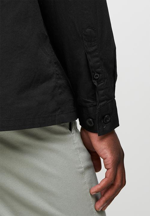 Lark & Crosse - Regular fit cracker poplin pocket long sleeve shirt - black