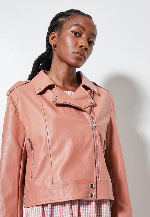Superbalist - Leather look biker jacket - terracotta