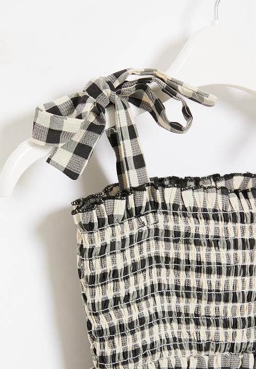 Me&B - Shirred sundress with ric-rac trim - black/white gingam