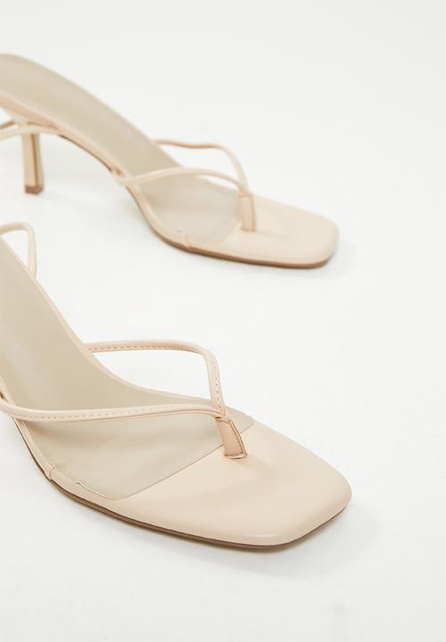 Missguided - Toe post tie up mid heel mule - sand