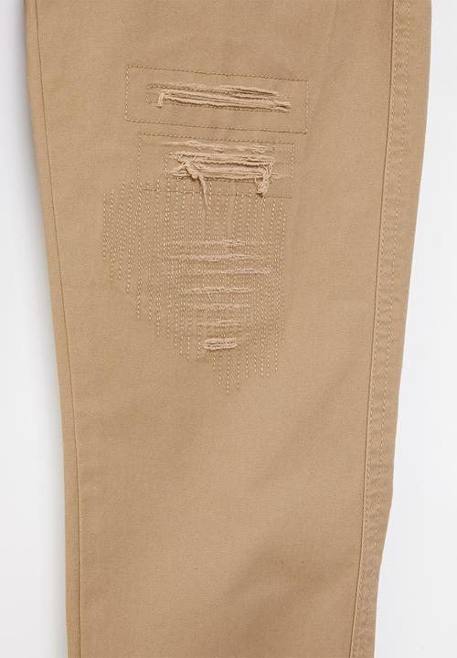 SOVIET - B morata fashion chino with rips - khaki