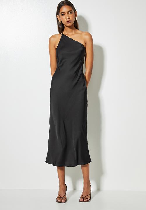 VELVET - Asym satin slip dress - black 