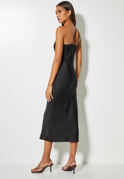 VELVET - Asym satin slip dress - black 