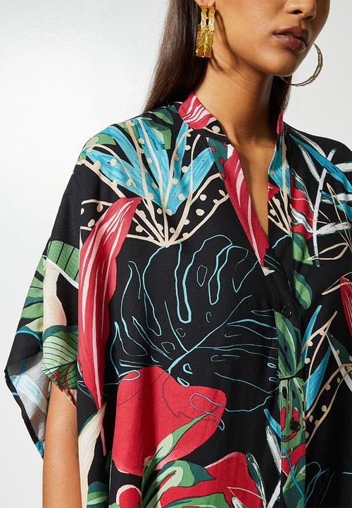 VELVET - Mandarin collar kaftan dress - tropical multi