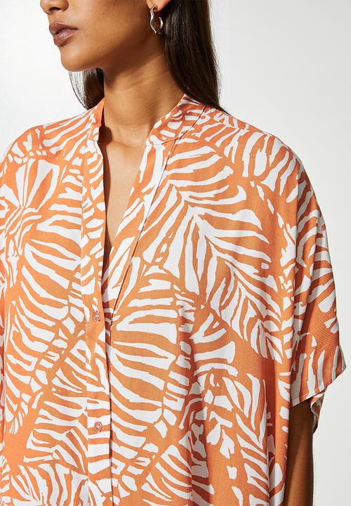 VELVET - Mandarin collar kaftan dress - leaf print