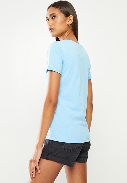 Aca Joe - Ladies aca joe cut & sew with 3d emb sj t-shirt - light blue
