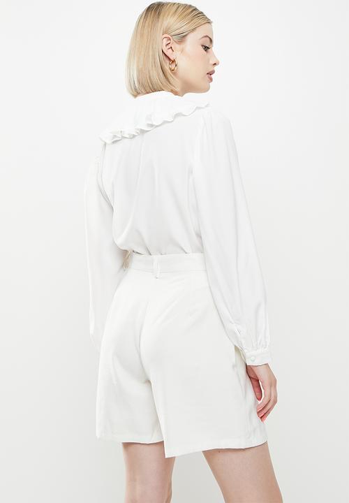 ONLY - Grace long sleeve collar shirt - white