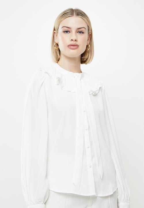 ONLY - Grace long sleeve collar shirt - white
