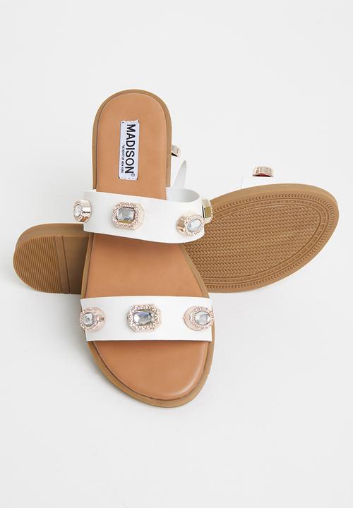 Madison® - Maggie double strap jewelled sandal - white